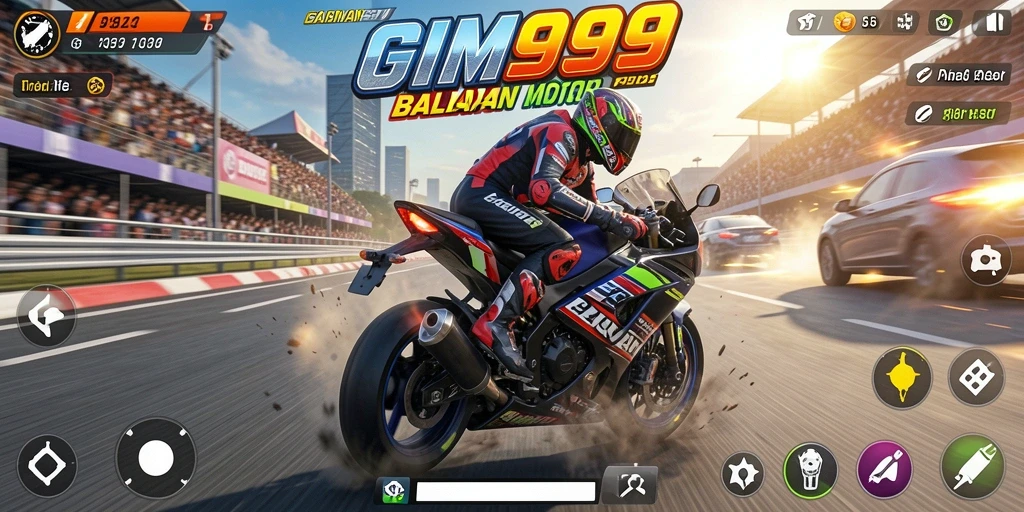 Tampilan gameplay balapan motor yang mendebarkan dan penuh aksi.