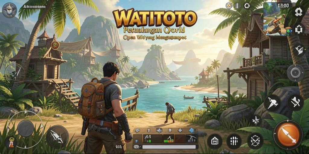 Tangkapan layar gameplay dari WATITOTO dengan dunia terbuka yang luas.